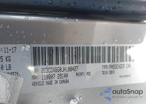 2018 Dodge Charger Sxt Rwd из США, поврежденный, VIN 2C3CDXBG0JH188427